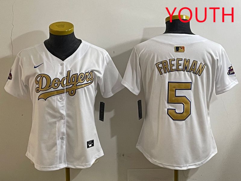 Youth Los Angeles Dodgers #5 Freeman White Champion gold character 2025 Nike MLB Jersey style 412